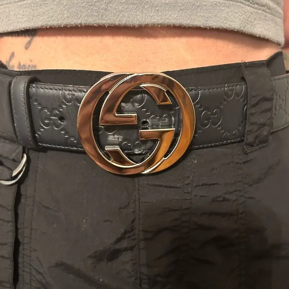 Gucci | Accessories | Gucci Black Belt With Silver Buckle  display picture 1